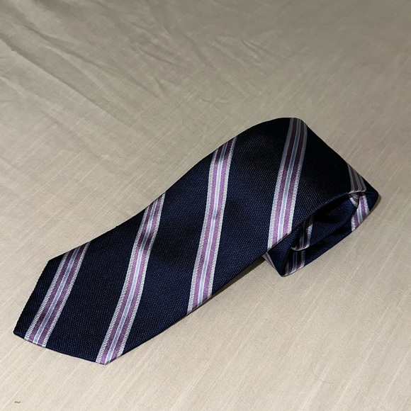 Brooks Brothers Silk Neck Tie Diagonal Stripes Navy Purple Silver - Picture 1 of 4